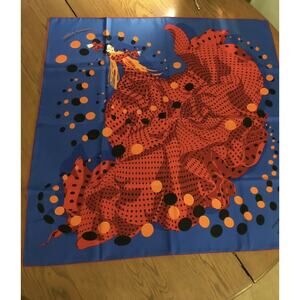 Hermes Hola Flamenca! Red/Orange/Blue Silk Scarf 2005 w/sleeve